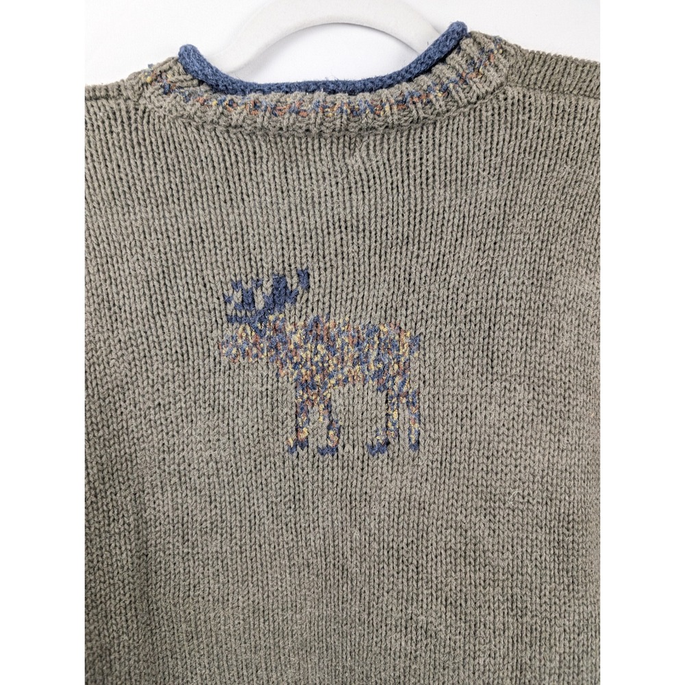 Vintage 90s Cottagecore Moose Sweater Size M Green Roll Neck Cabin Canada Retro - Picture 10 of 11